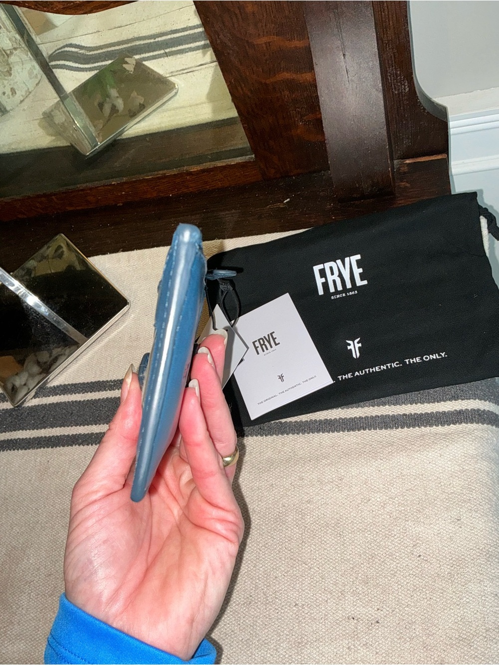 NWT Frye Melissa Leather Snap Card Wallet Ink Blue Retail $98 - Picture 7 of 11